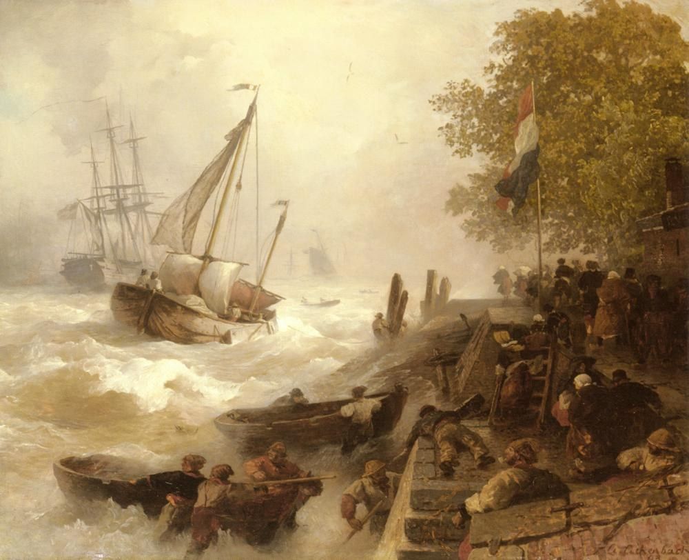 Andreas Achenbach Hafeneinfahrt Bei Rauher See